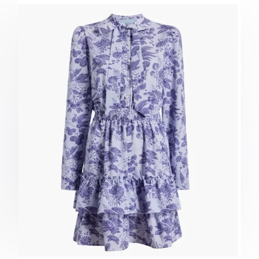 Hill House Talia Ruffled Mini Dress in Lilac Tonal Floral Crepe Medium